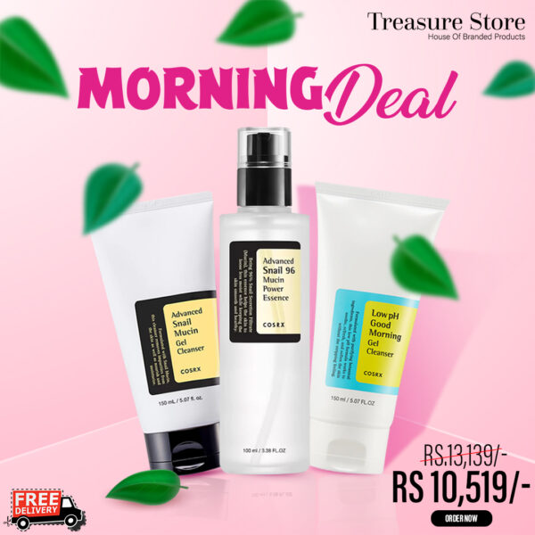 Morning Deal 3 In 1 Mucin Power Essence 100ml + Gel Cleanser 150ml + Low PH Good Morning Gel Cleanser 150ml